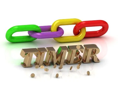 TIMER- inscription of bright letters and color chain on white background Illustration