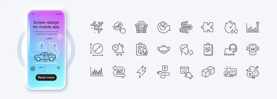 Timer, Inspect and Event click line icons for web app. Pictogram icon. Phone Stockillustratie