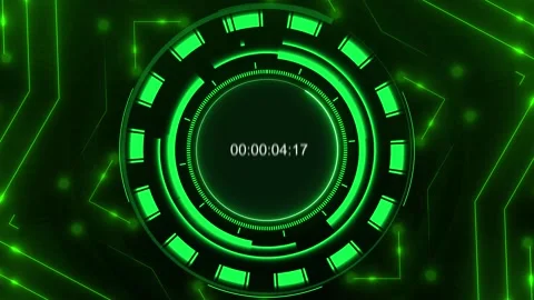 Timer interface animation with green digits. Timer interface digital clock .. Stock Footage 337135408