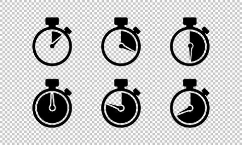 Timer isolated icon set on transparent background. Countdown timers. Stopwatc Stock Illustration