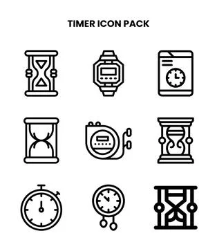 Timer Line Bundle Icons Pack Stock Illustration
