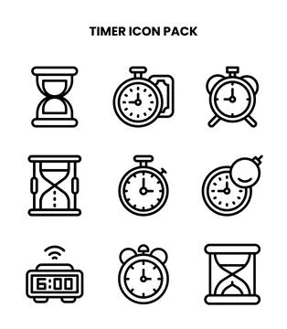 Timer Line Collection Icons Pack Stock Illustration