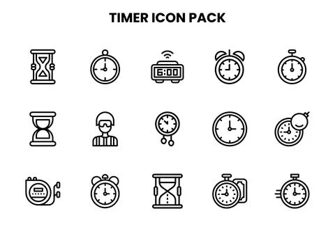Timer Line Vector Icons Pack Illustrazione stock