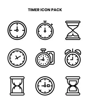 Timer Line Vector Icons Pack Stock Illustration