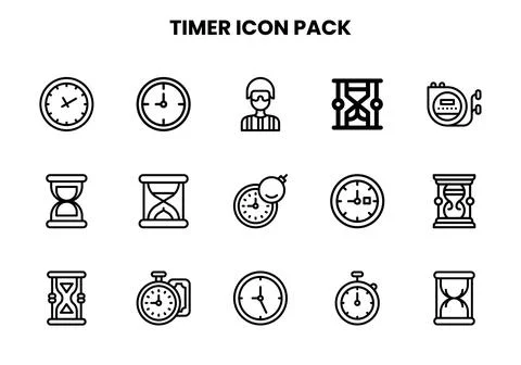 Timer Line Vector Icons Pack Stock Illustration