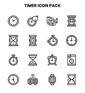 Timer Line Vector Icons Pack Stock Illustration