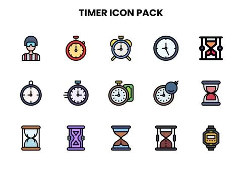 Timer Lineal Color Icons Pack Stock Illustration