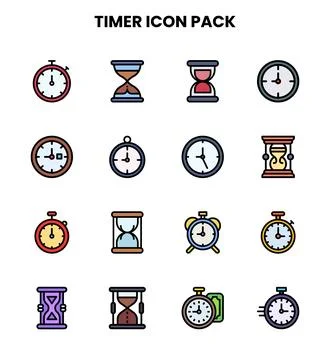 Timer Lineal Color Set Icons Pack Stock Illustration