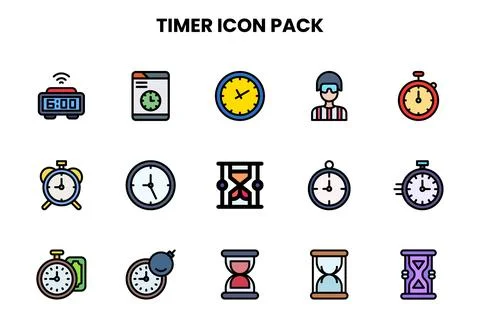 Timer Lineal Color Vector Icons Pack Stock Illustration