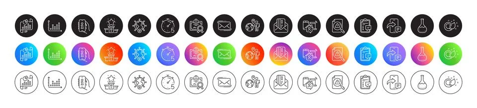 Timer, Messenger mail and Support line icons. For web app, printing. Round icon Illustrazione stock