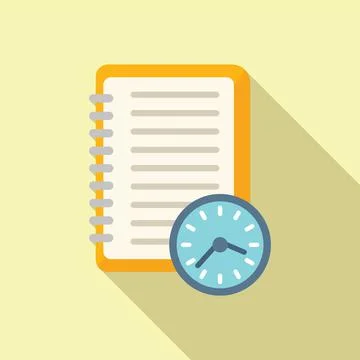 Timer notebook icon flat vector. Work project Stockillustratie