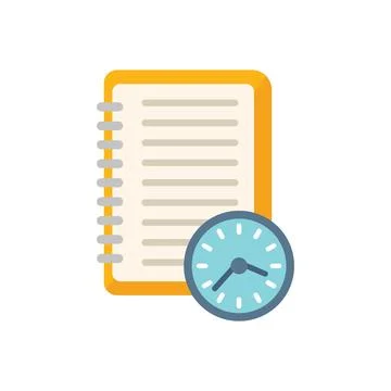 Timer notebook icon flat vector. Work project 스톡 일러스트