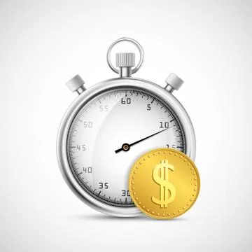 Timer or stopwatch icon next to a gold dollar coin Stock-Illustration