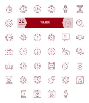Timer Premium Vector Bundle with 40 Retina Ready Pixel Aligned Thin Line Icon Stock Illustration