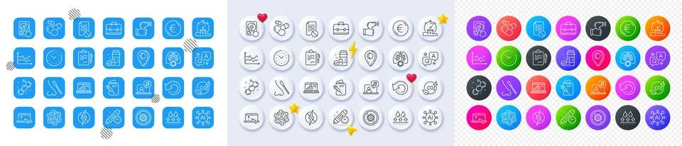 Timer, Recovery data and Waterproof line icons. For web app, printing. Line Stock Illustration