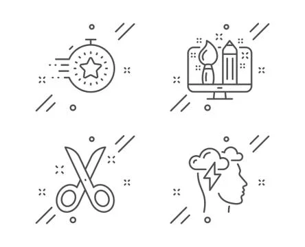 Timer, Scissors and Creative design icons set. Mindfulness stress sign. Vector Stock Illustration