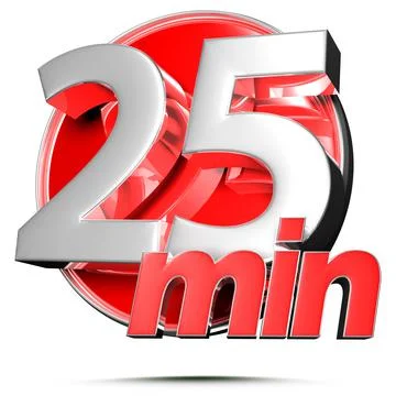Timer sign 25 min 3D illustration on white background with clipping path. Stock Illustration
