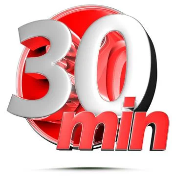 Timer sign 30 min 3D illustration on white background with clipping path. Stock Illustration