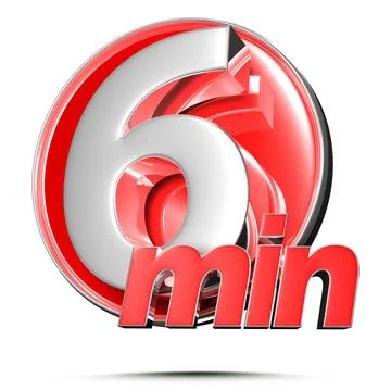 Timer sign 6 min 3D illustration on white background with clipping path. Stock Illustration