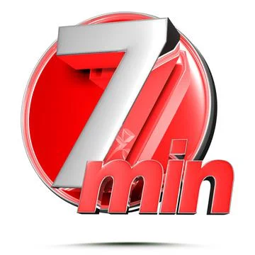 Timer sign 7 min 3D illustration on white background with clipping path. Stock Illustration