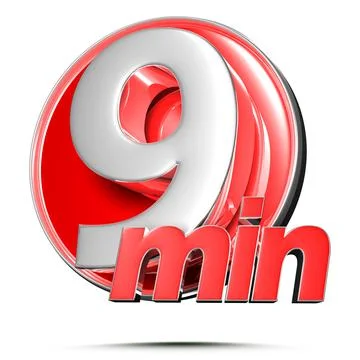 Timer sign 9 min 3D illustration on white background with clipping path. Stock Illustration