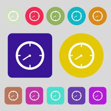 Timer sign icon. Stopwatch symbol. 12 colored buttons. Flat design. Vector イラスト素材