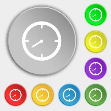 Timer sign icon. Stopwatch symbol. Symbols on eight flat buttons. Vector Stock Illustration