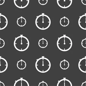 Timer sign icon. Stopwatch symbol.. Seamless pattern on a gray background. Ve Stock Illustration