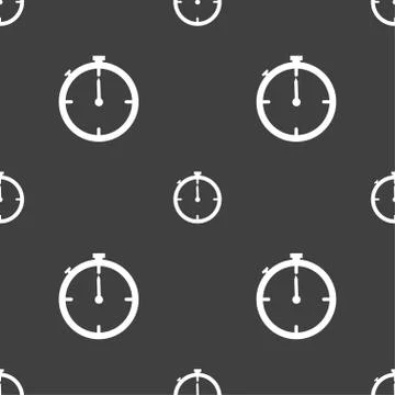 Timer sign icon. Stopwatch symbol. Seamless pattern on a gray background. 스톡 일러스트