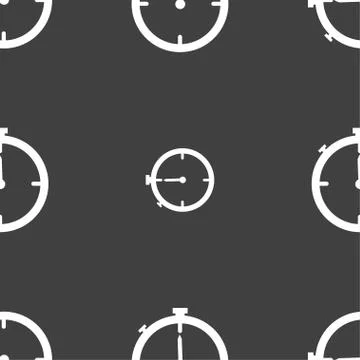 Timer sign icon. Stopwatch symbol. Seamless pattern on a gray background. 스톡 일러스트