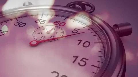 Timer starting, stopwatch face sweeping clockwise with red hand, clouds drifting Stock Footage 320652655