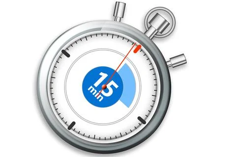 Timer on stopwatch with 15 minutes isolated Stock Illustration