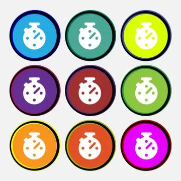 Timer, stopwatch icon sign. Nine multi-colored round buttons. Vector イラスト素材