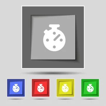 Timer, stopwatch icon sign on the original five colored buttons. Vector Stock Illustration