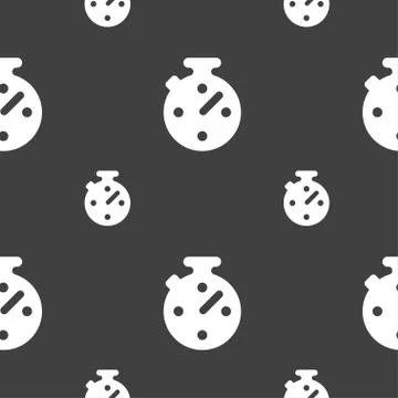 Timer, stopwatch icon sign. Seamless pattern on a gray background. 스톡 일러스트
