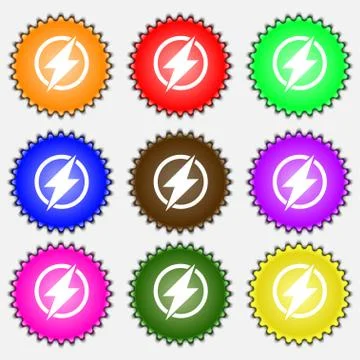 Timer, stopwatch  icon sign. A set of nine different colored labels. Vector 스톡 일러스트