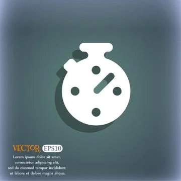 Timer, stopwatch  icon symbol on the blue-green abstract background with shad Stock Illustration