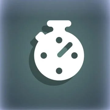 Timer, stopwatch icon symbol on the blue-green abstract background with shadow a Stock Illustration
