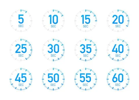 Timer, stopwatch icons set 10 20 30 40 50 60 seconds. Cooking time. Stock Illustration