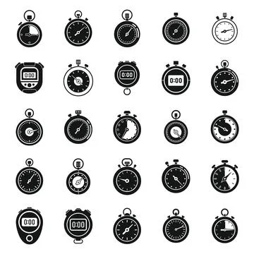 Timer stopwatch icons set simple . Time clock minute Illustrazione stock