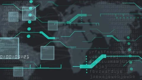 Timer ticking, HUD animating across map, links sliding, panels glowing, showing Stock Footage 333528993