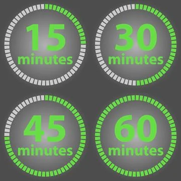 Timer of time with minutes isolated on a black background. Stock Illustration