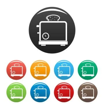 Timer toaster icons set color Stock Illustration