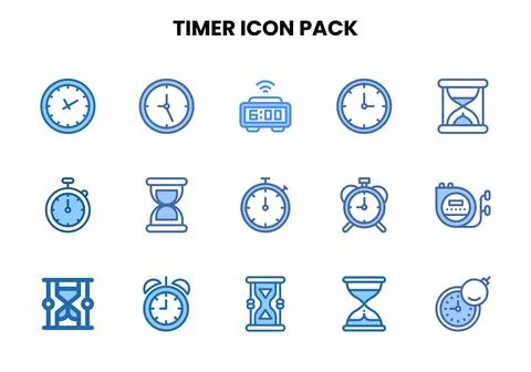 Timer Two Colour Set Icons Pack 库存插图