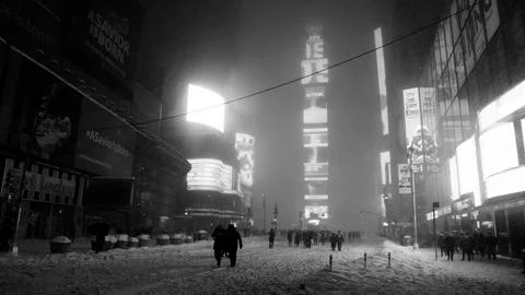 Times Square in a Blizzard Stock Photos