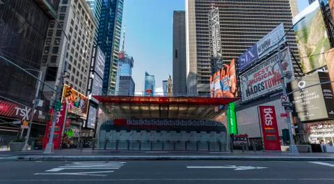 Times Square Broadway Empty During Covid-19 Pandemic Stock Photos
