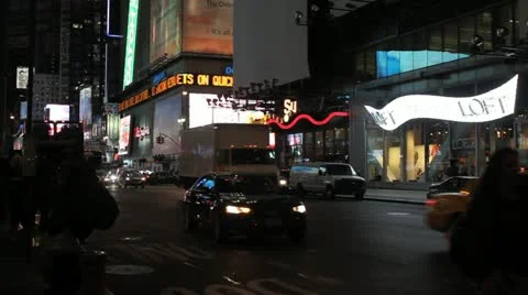 Times Square Bus Stop Passengers Board Stock Footage 12082499