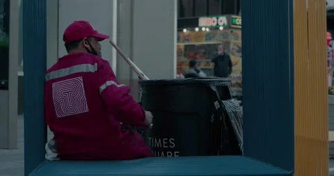 Times Square Cleaning Crew, on Break, Eating Stock Footage 153100418
