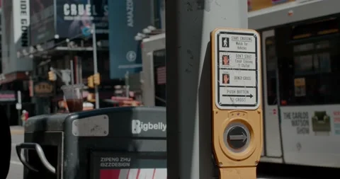 Times Square Crosswalk Button / Pedestrian Button, Abstract Shot - 4K Stock Footage 153098344