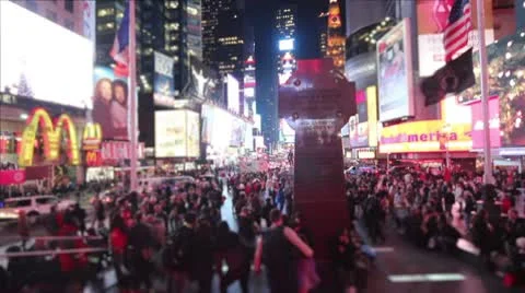 Times Square Crowd Blurred Crowd High Angle Stock Footage 10362601